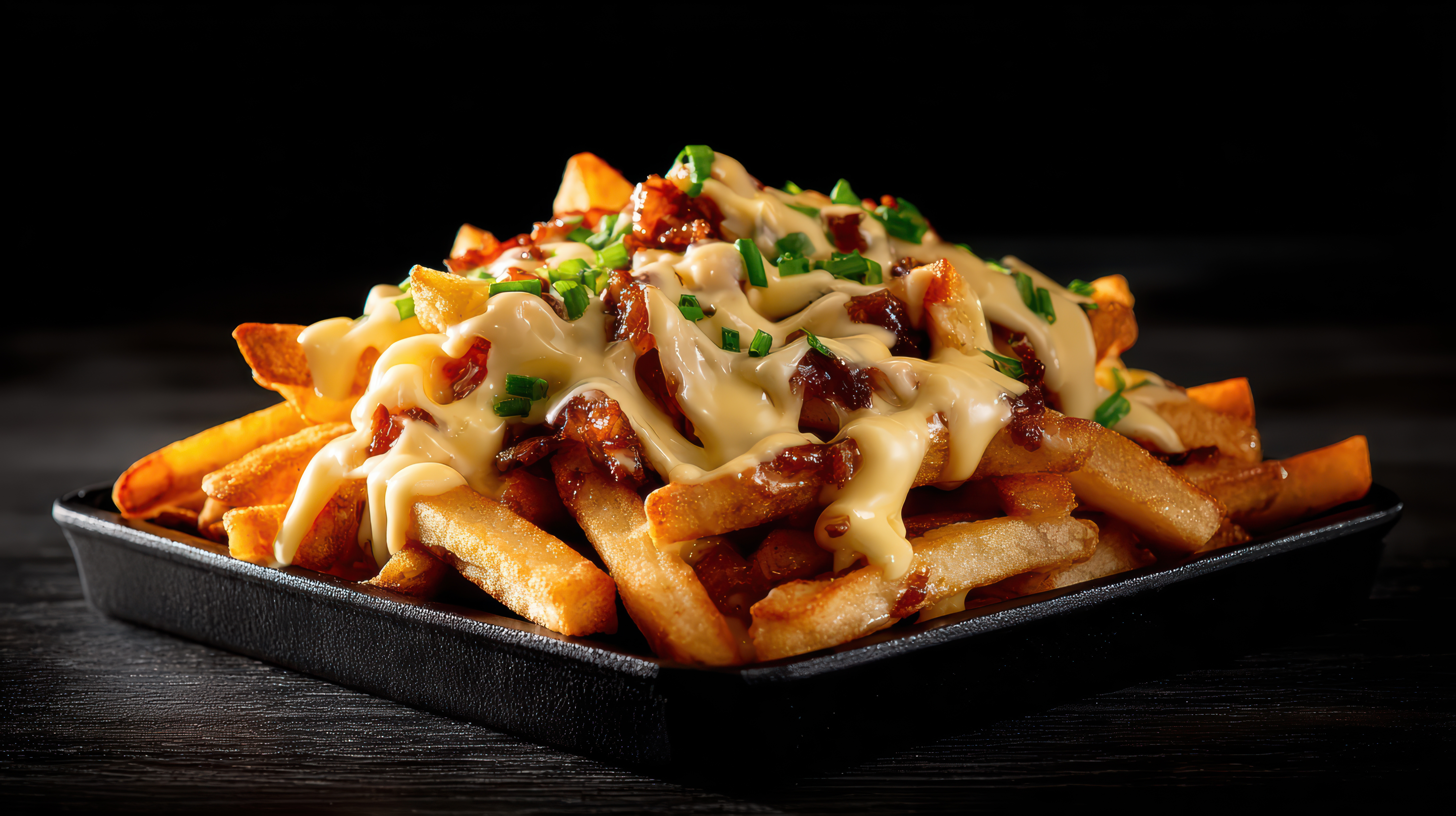 Loaded fries with creamy sauce and toppings